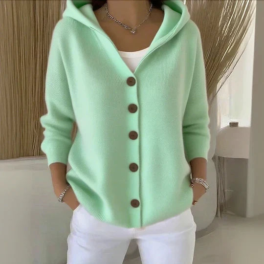 Women's Cardigan Sweater | Hooded Button Front Knit