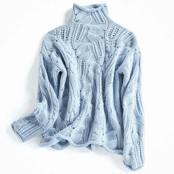 Women's Cashmere Sweater | Cable Knit Turtleneck Long Sleeve
