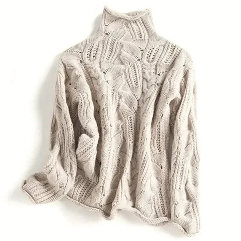 Women's Cashmere Sweater | Cable Knit Turtleneck Long Sleeve