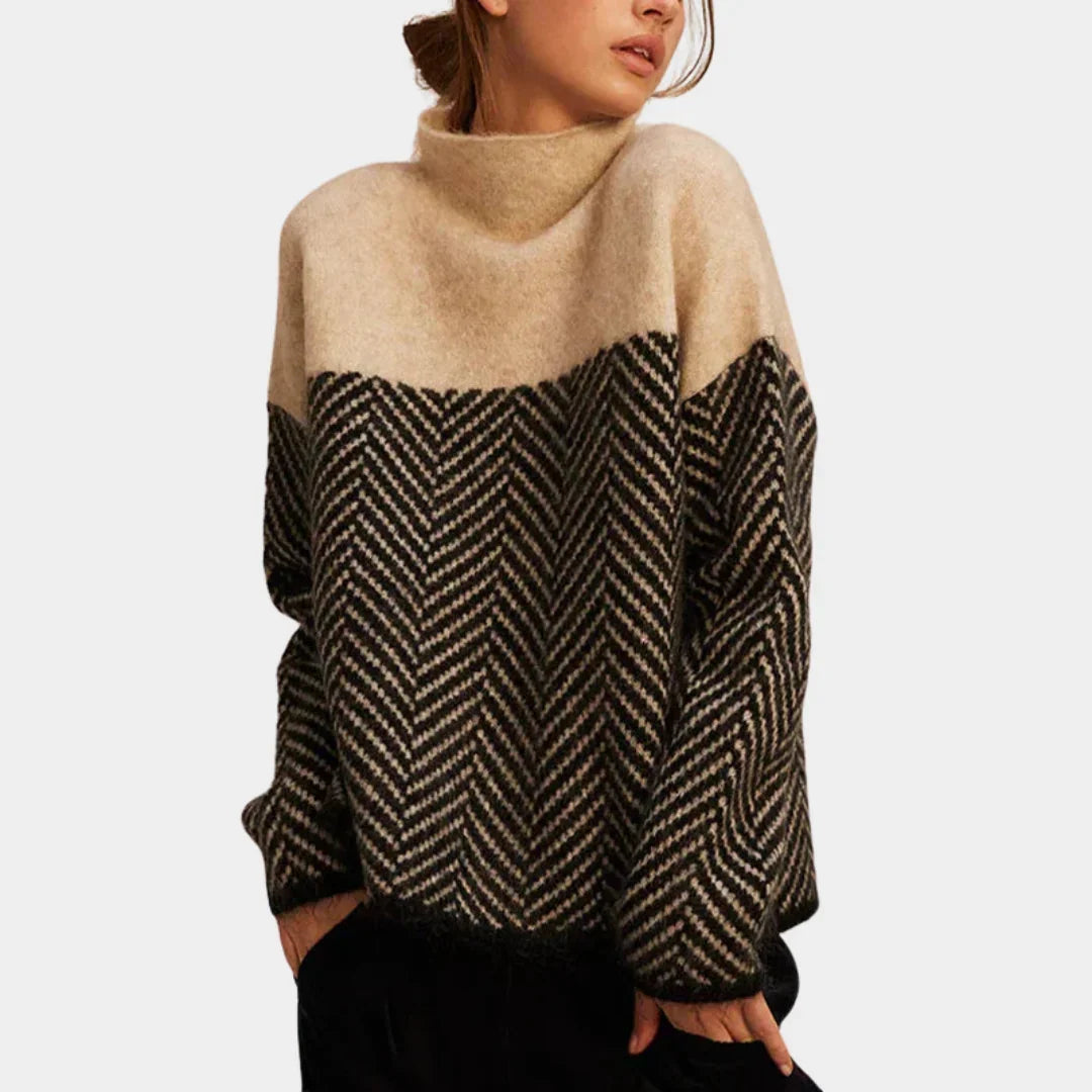 Women's Cashmere Sweater | Colorblock Herringbone Knit