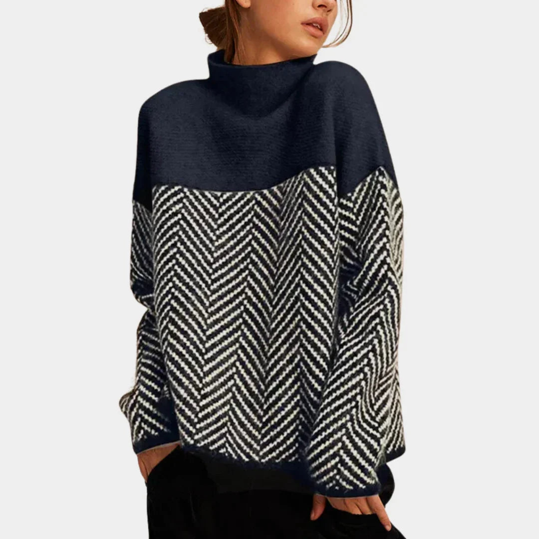 Women's Cashmere Sweater | Colorblock Herringbone Knit