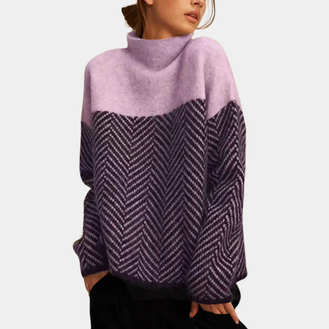Women's Cashmere Sweater | Colorblock Herringbone Knit