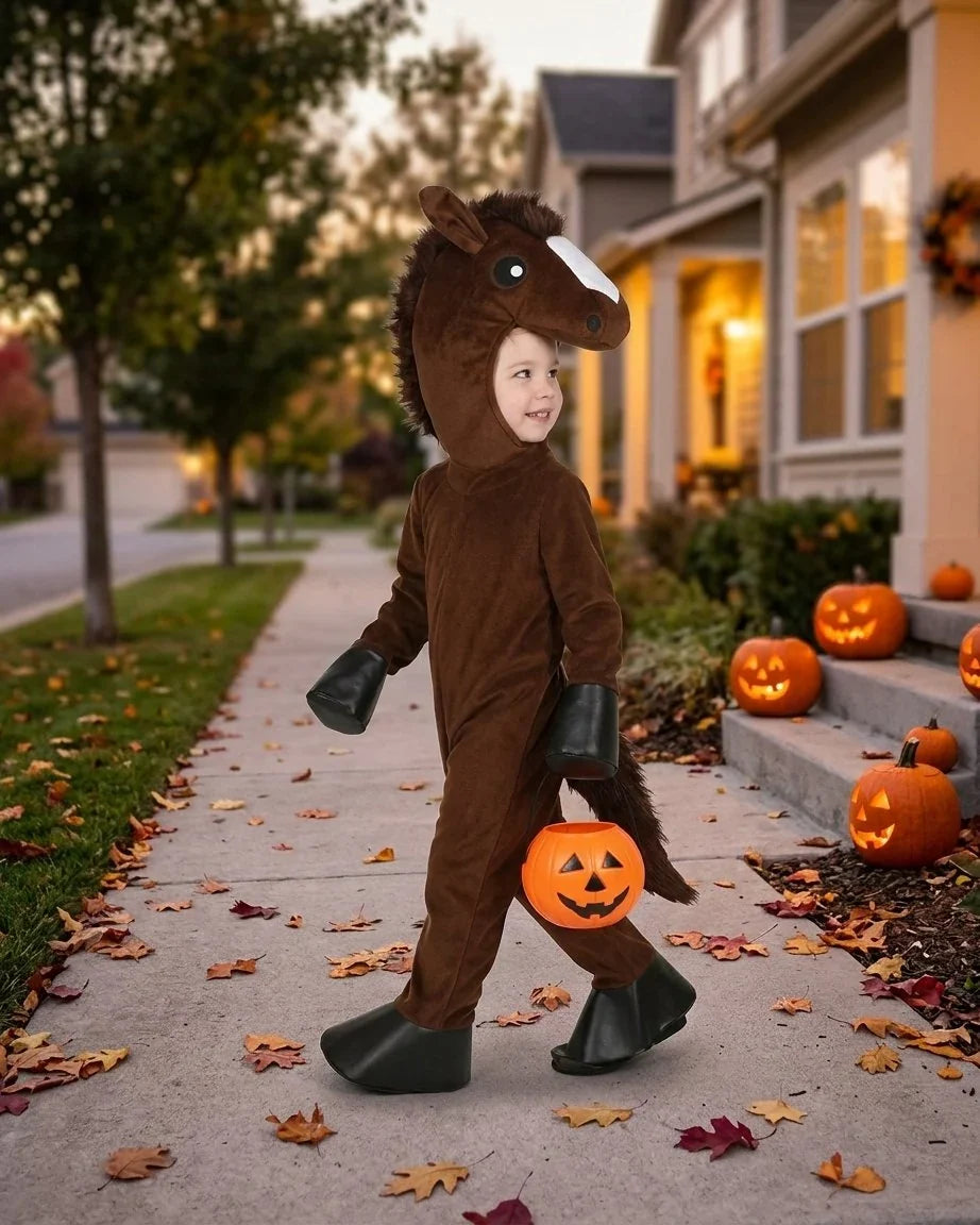 Horse Costume - Plush Hooded Jumpsuit 5 Piece Dress Up Set