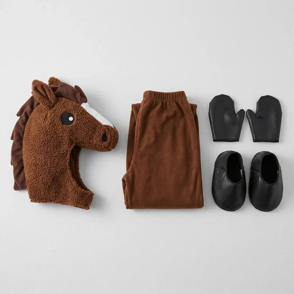 Horse Costume - Plush Hooded Jumpsuit 5 Piece Dress Up Set