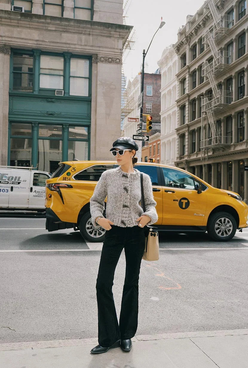 Women's Corduroy Pants | Black Flared Flare Leg