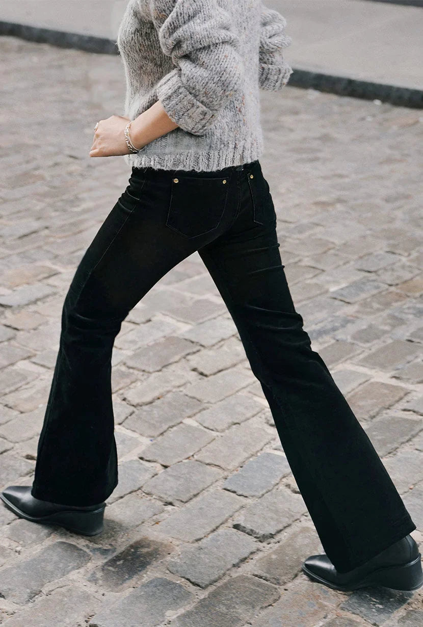 Women's Corduroy Pants | Black Flared Flare Leg