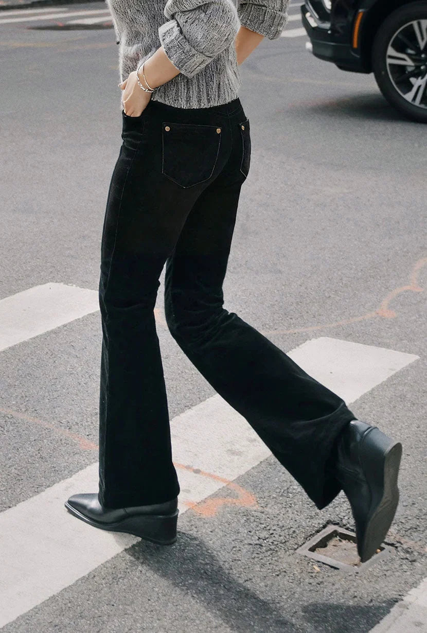 Women's Corduroy Pants | Black Flared Flare Leg