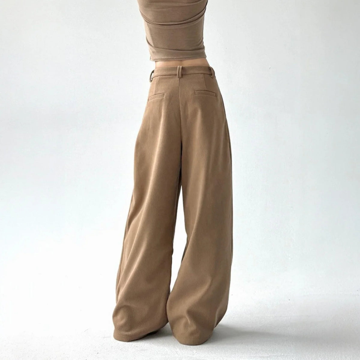 Women's Corduroy Pants | High Rise Wide Leg Pleated Button Front