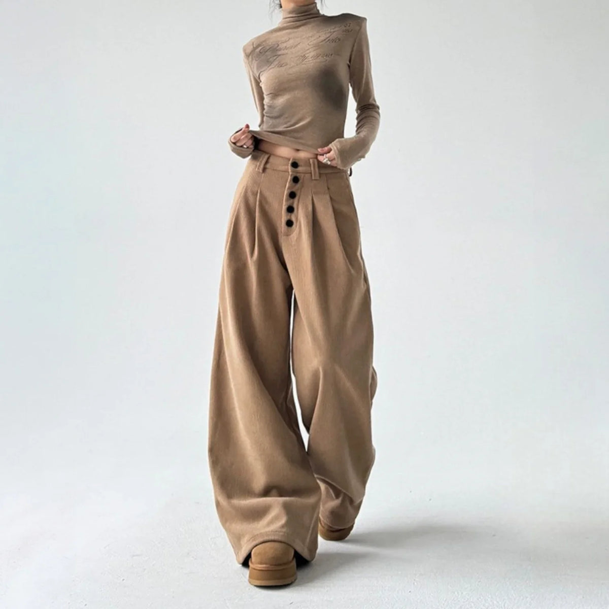 Women's Corduroy Pants | High Rise Wide Leg Pleated Button Front
