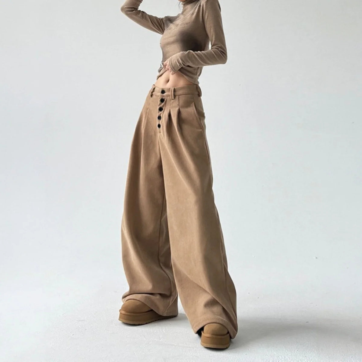 Women's Corduroy Pants | High Rise Wide Leg Pleated Button Front