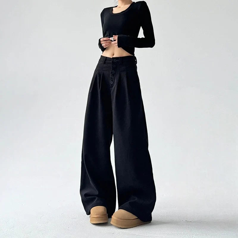 Women's Corduroy Pants | High Rise Wide Leg Pleated Button Front