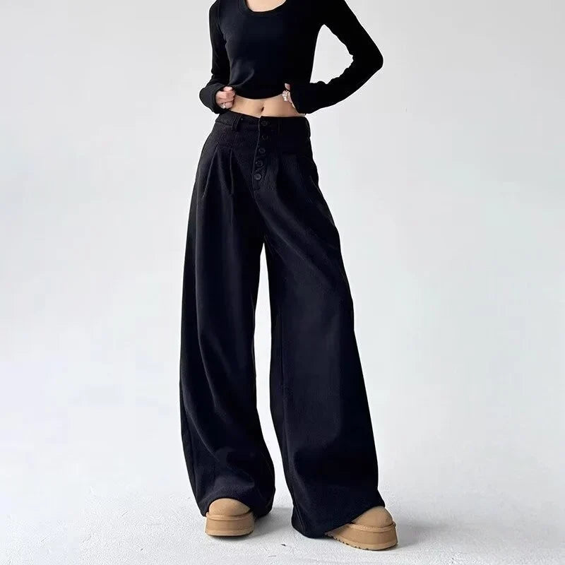 Women's Corduroy Pants | High Rise Wide Leg Pleated Button Front