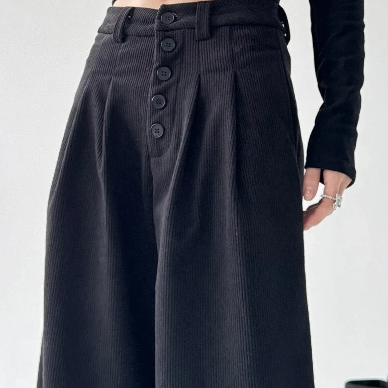 Women's Corduroy Pants | High Rise Wide Leg Pleated Button Front