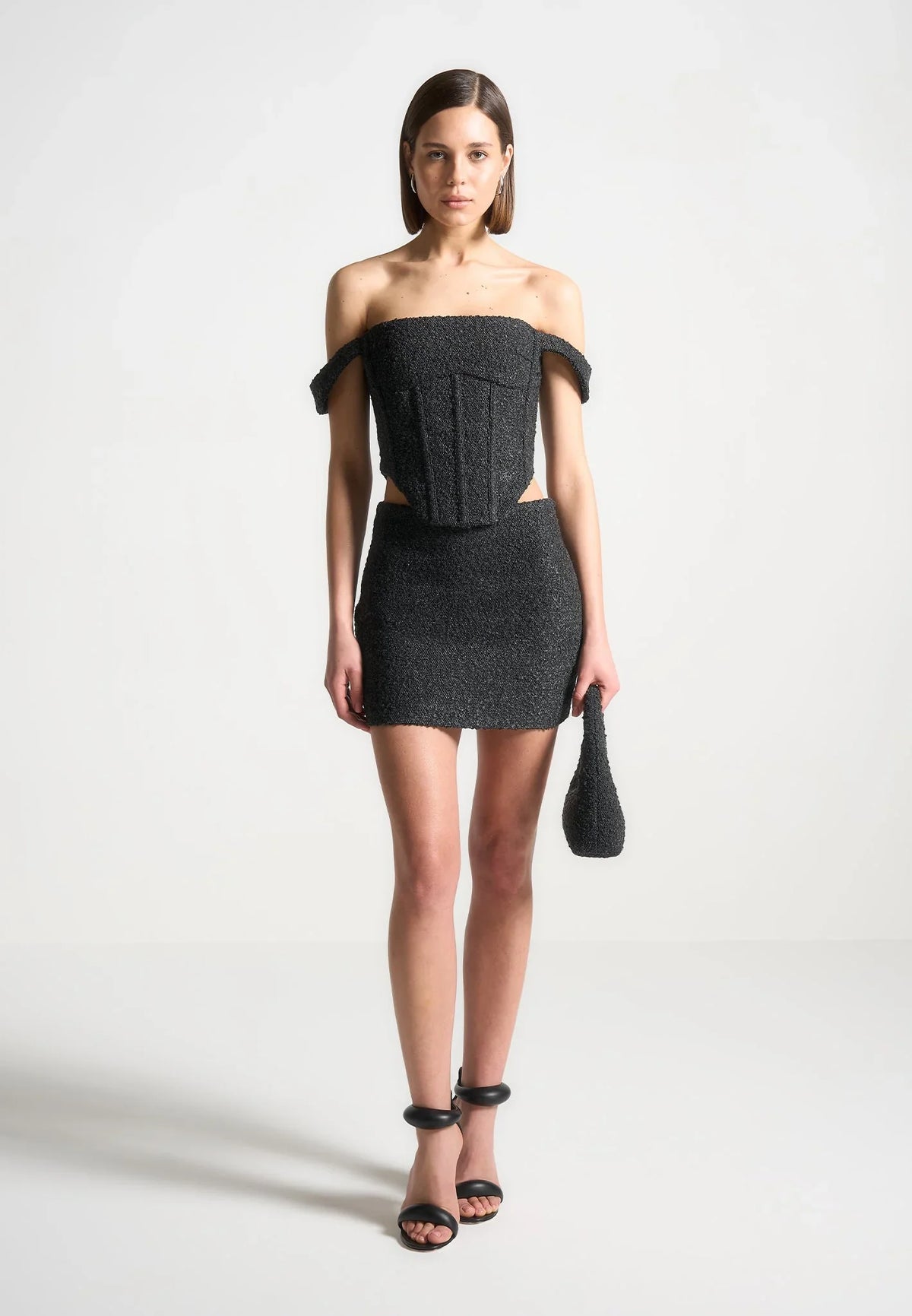Women's Corset Top | Off Shoulder Bardot Dipped Hem Black