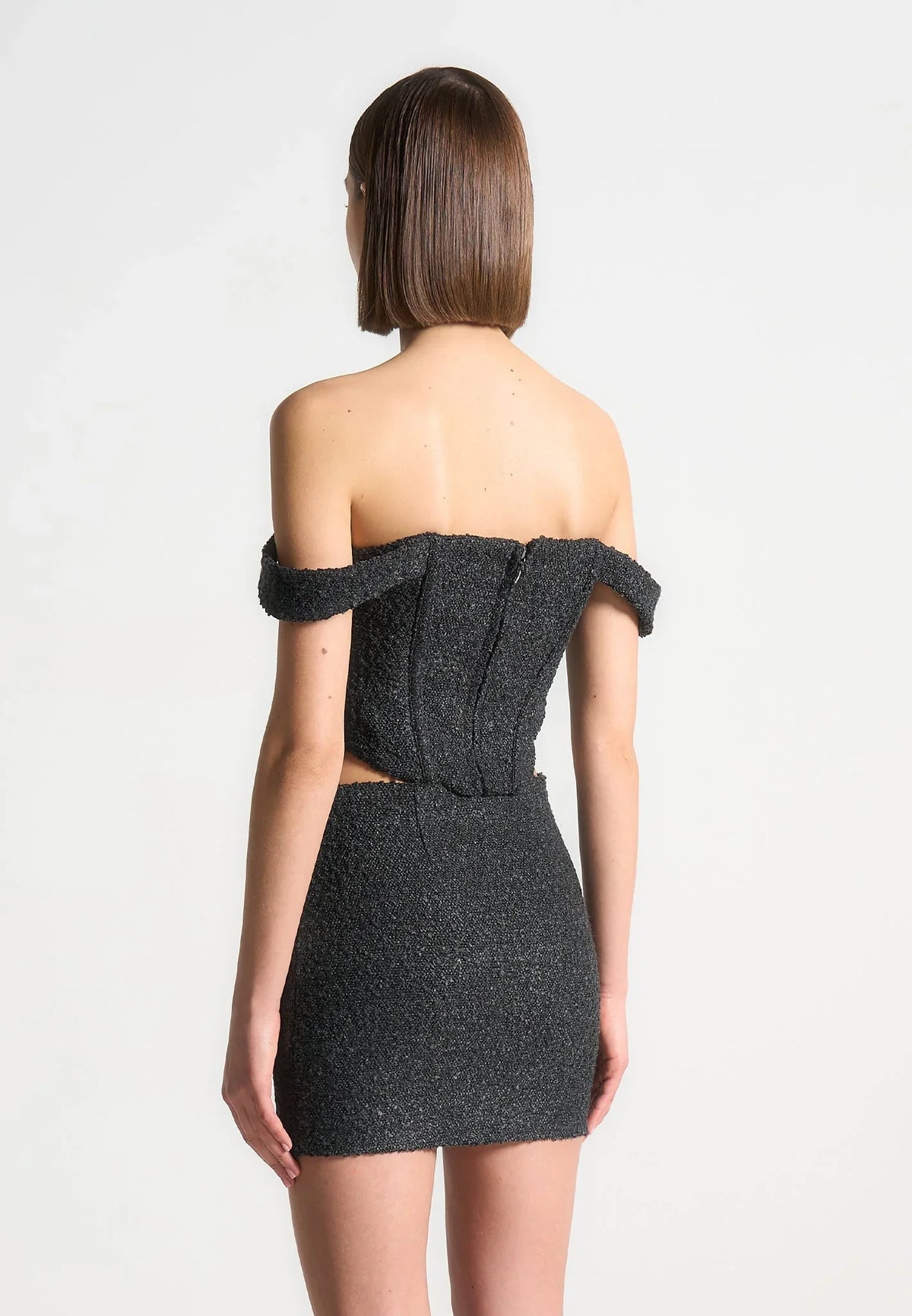 Women's Corset Top | Off Shoulder Bardot Dipped Hem Black