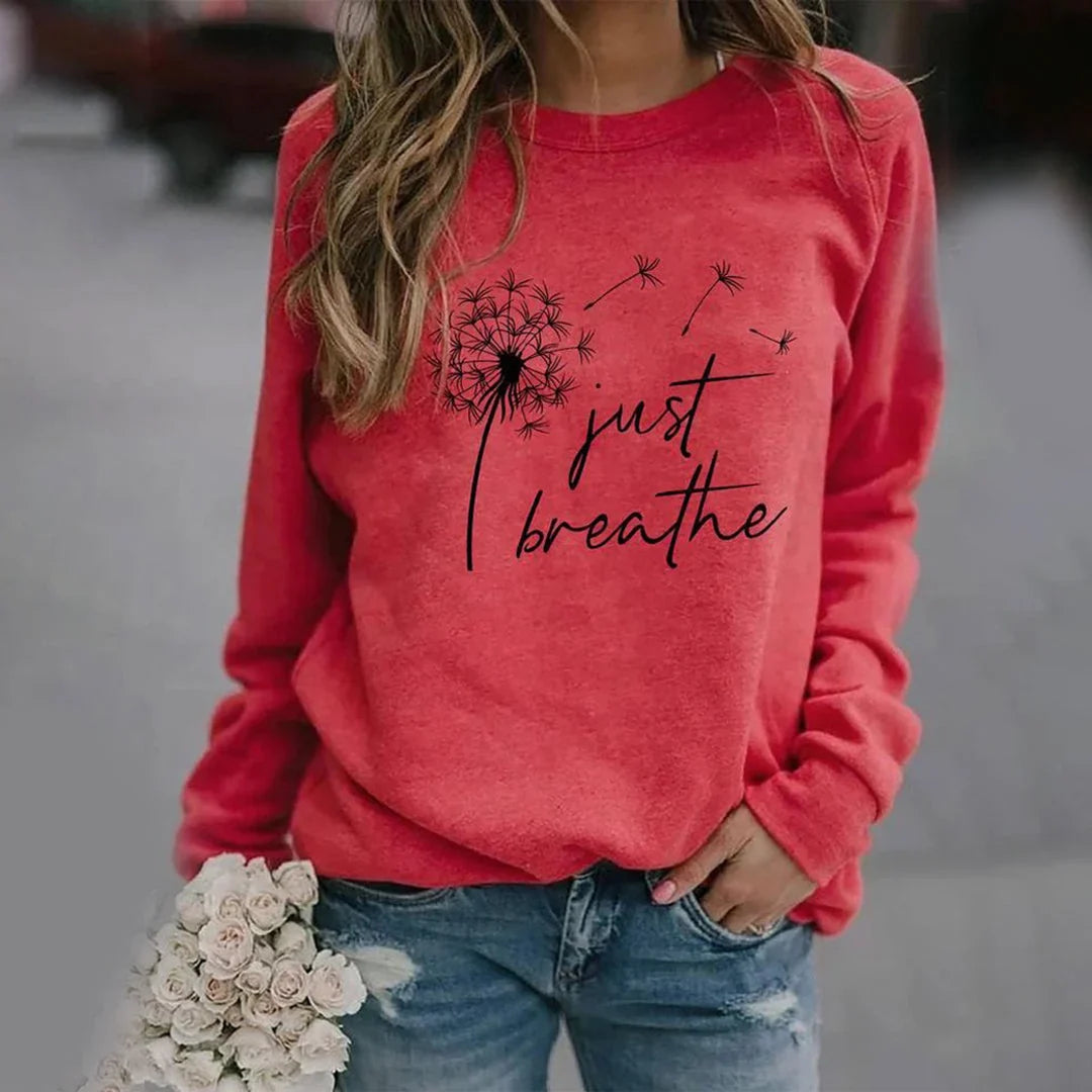 Graphic Sweatshirt - Just Breathe Crewneck Women's Sweatshirt