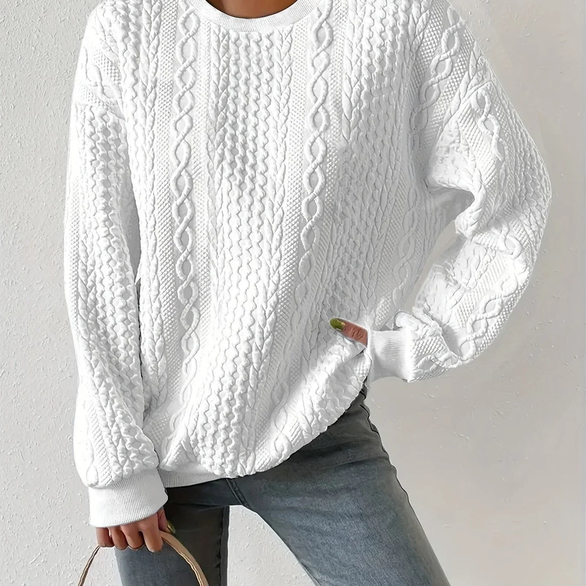 Women's Crewneck Sweatshirt | Textured Cable Knit Oversized