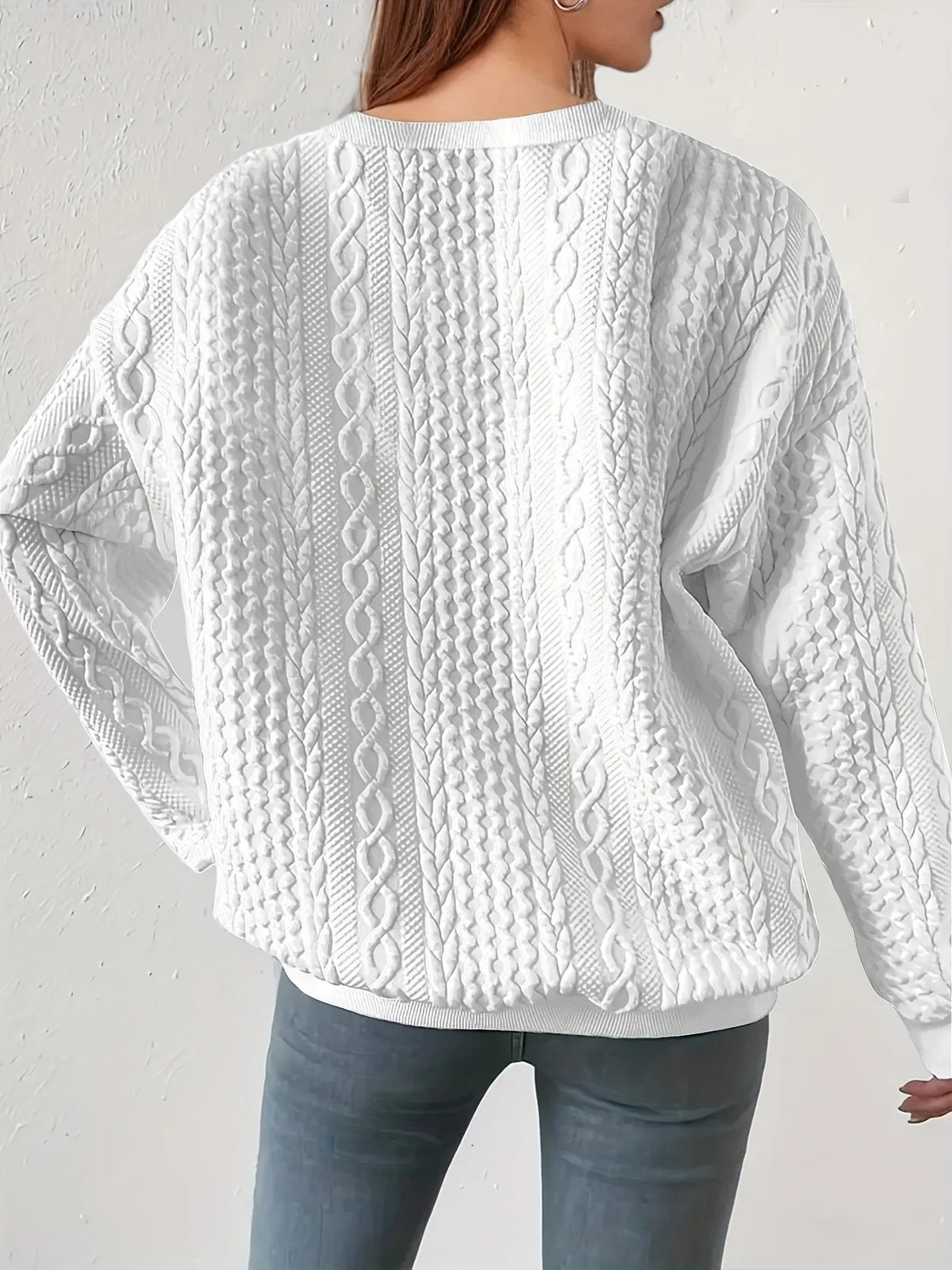 Women's Crewneck Sweatshirt | Textured Cable Knit Oversized