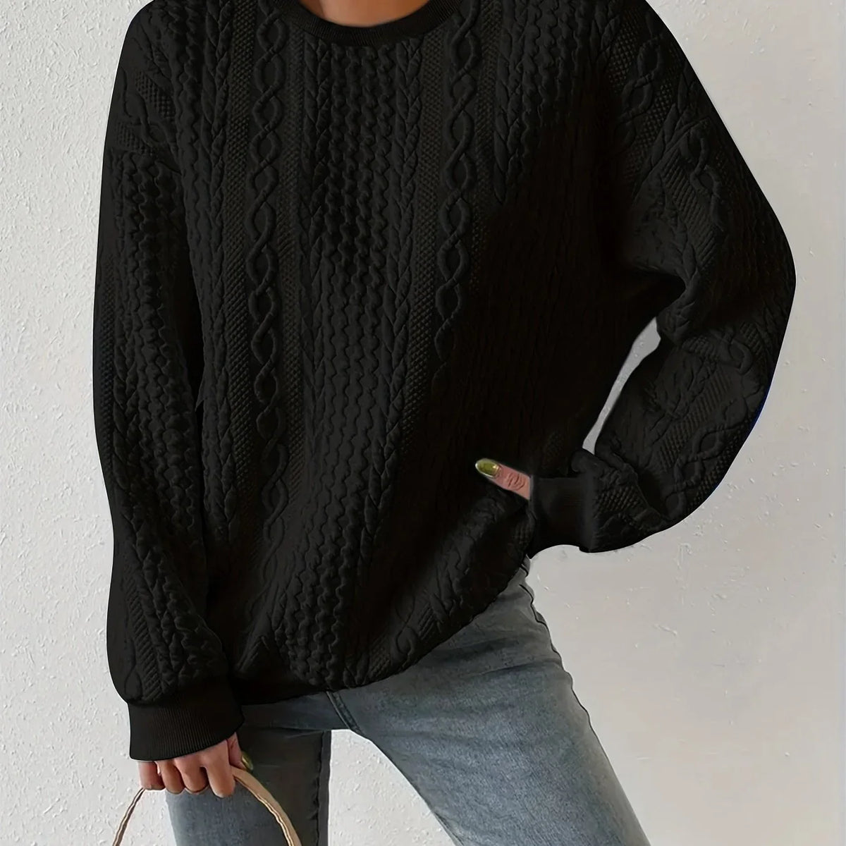 Women's Crewneck Sweatshirt | Textured Cable Knit Oversized