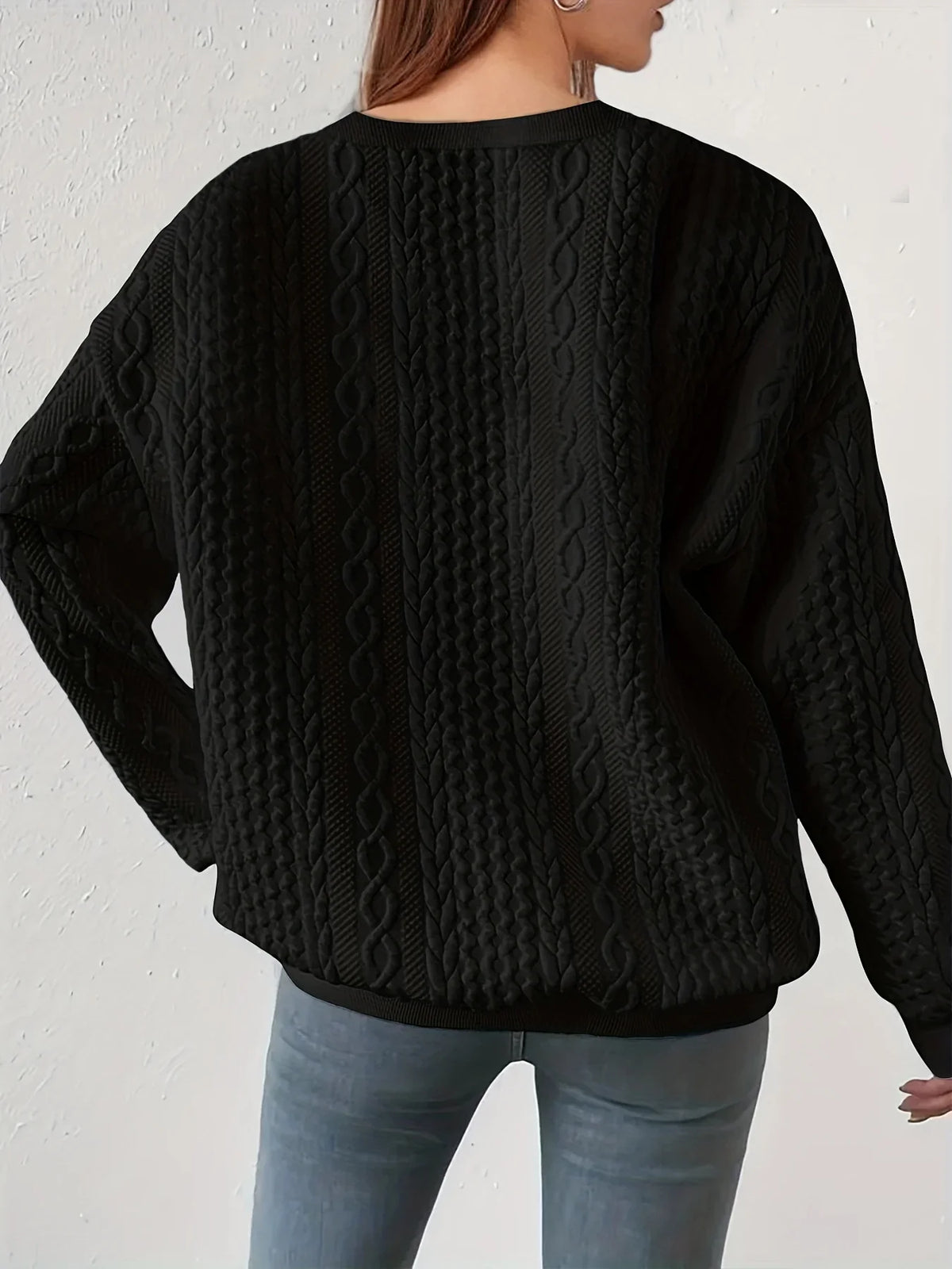 Women's Crewneck Sweatshirt | Textured Cable Knit Oversized