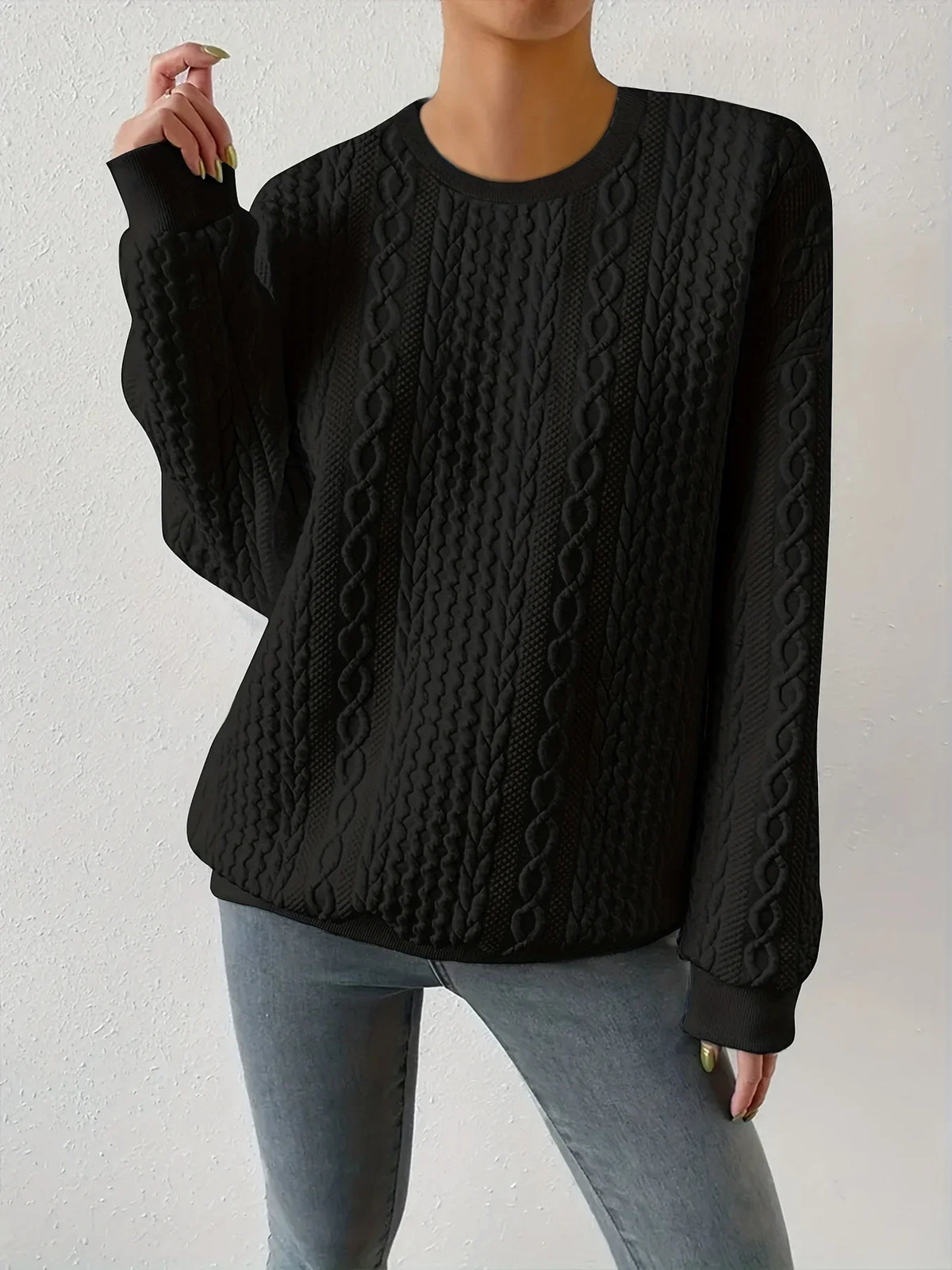Women's Crewneck Sweatshirt | Textured Cable Knit Oversized