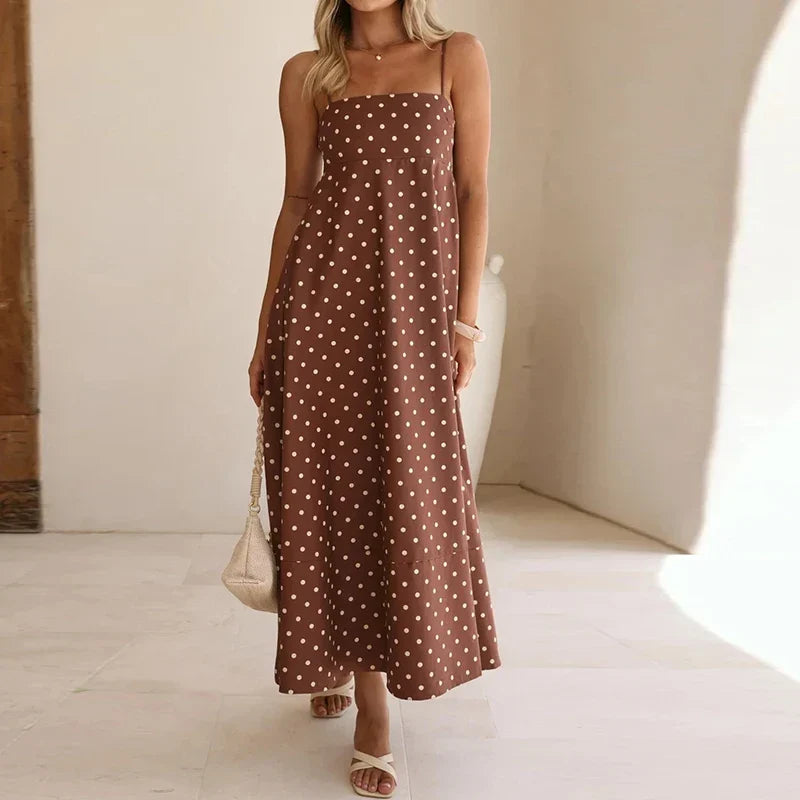 Women's Dress | Maxi Polka Dot Spaghetti Strap