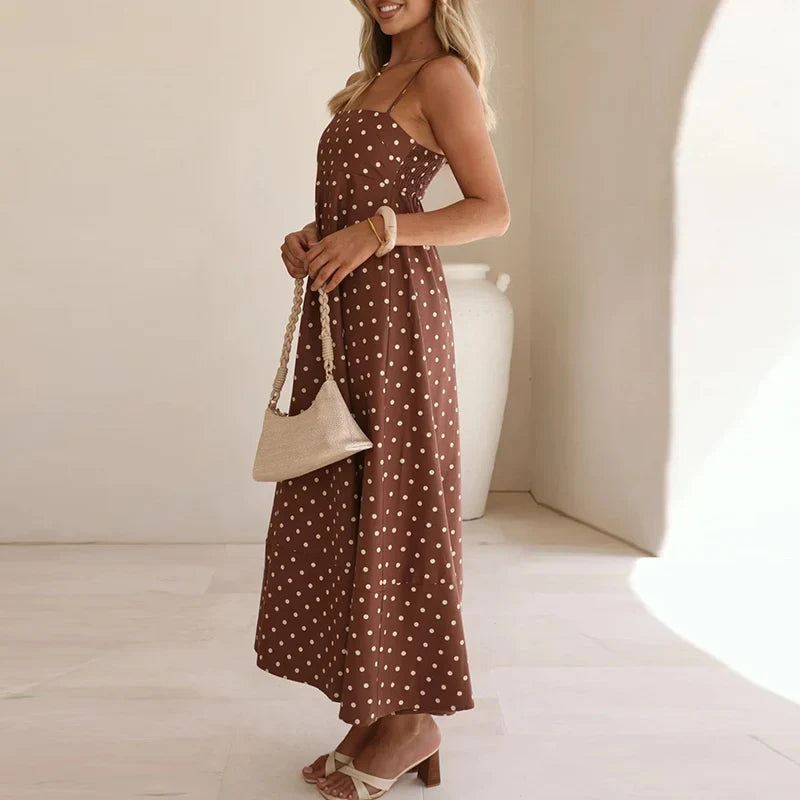 Women's Dress | Maxi Polka Dot Spaghetti Strap