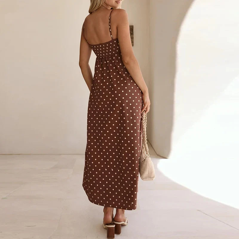 Women's Dress | Maxi Polka Dot Spaghetti Strap