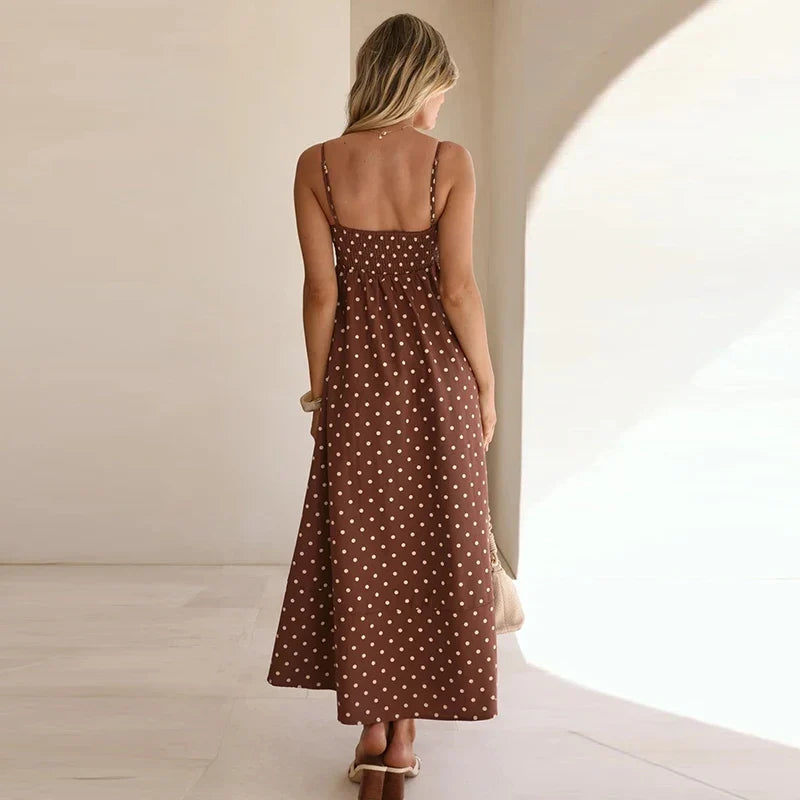 Women's Dress | Maxi Polka Dot Spaghetti Strap