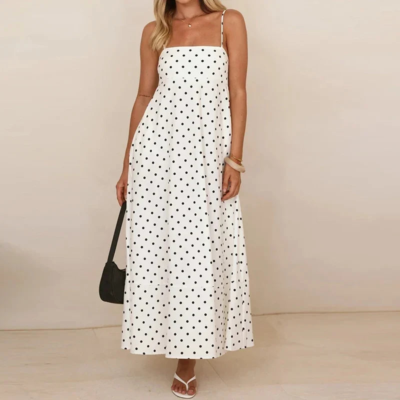 Women's Dress | Maxi Polka Dot Spaghetti Strap
