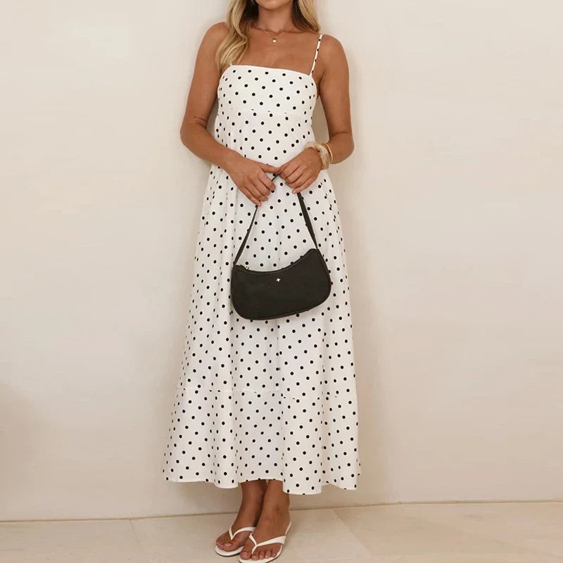 Women's Dress | Maxi Polka Dot Spaghetti Strap