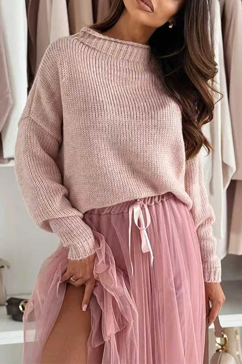 Women's Knit Sweater | Mock Neck Drop Shoulder Long Sleeve
