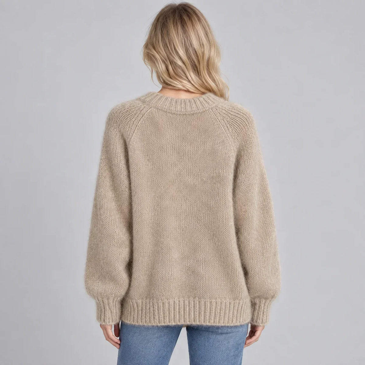 Oversized Knit Sweater - Crew Neck Long Sleeve Women's