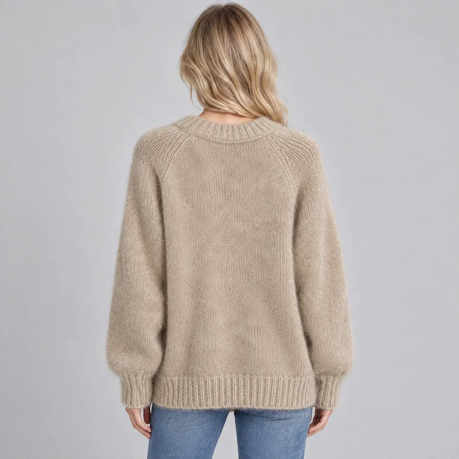 Oversized Knit Sweater - Crew Neck Long Sleeve Women's