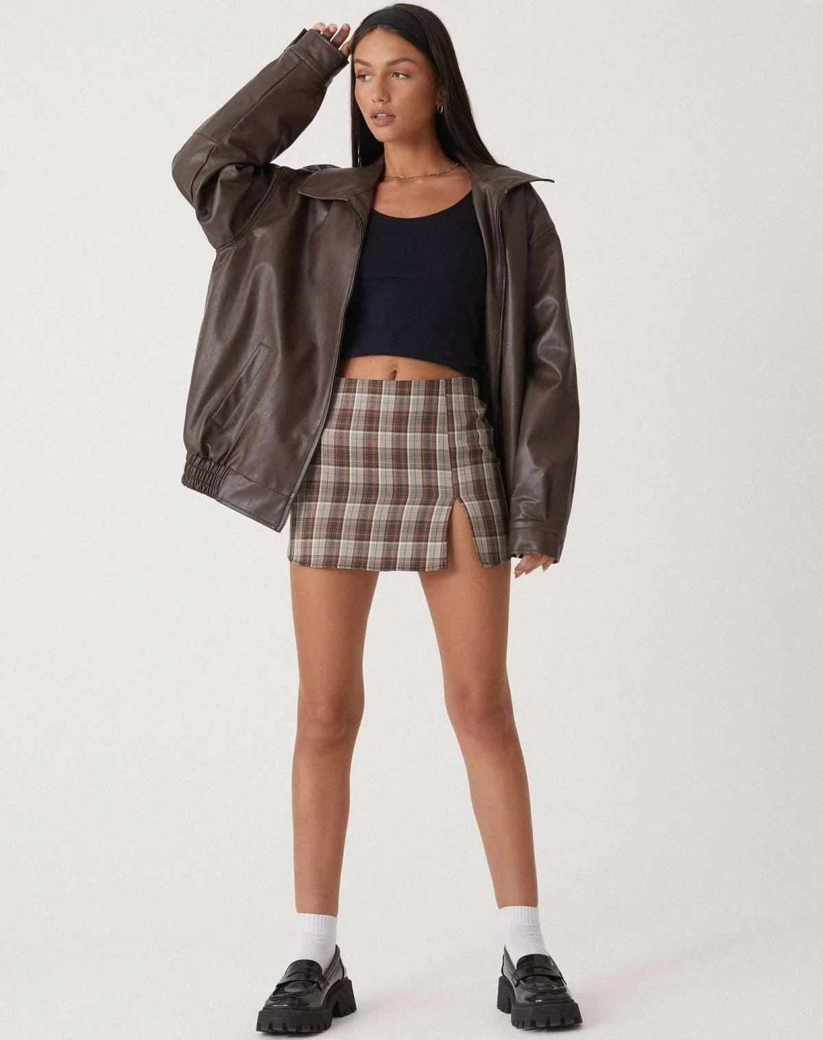 Oversized Bomber Jacket - Zip Front Ribbed Collar Women's