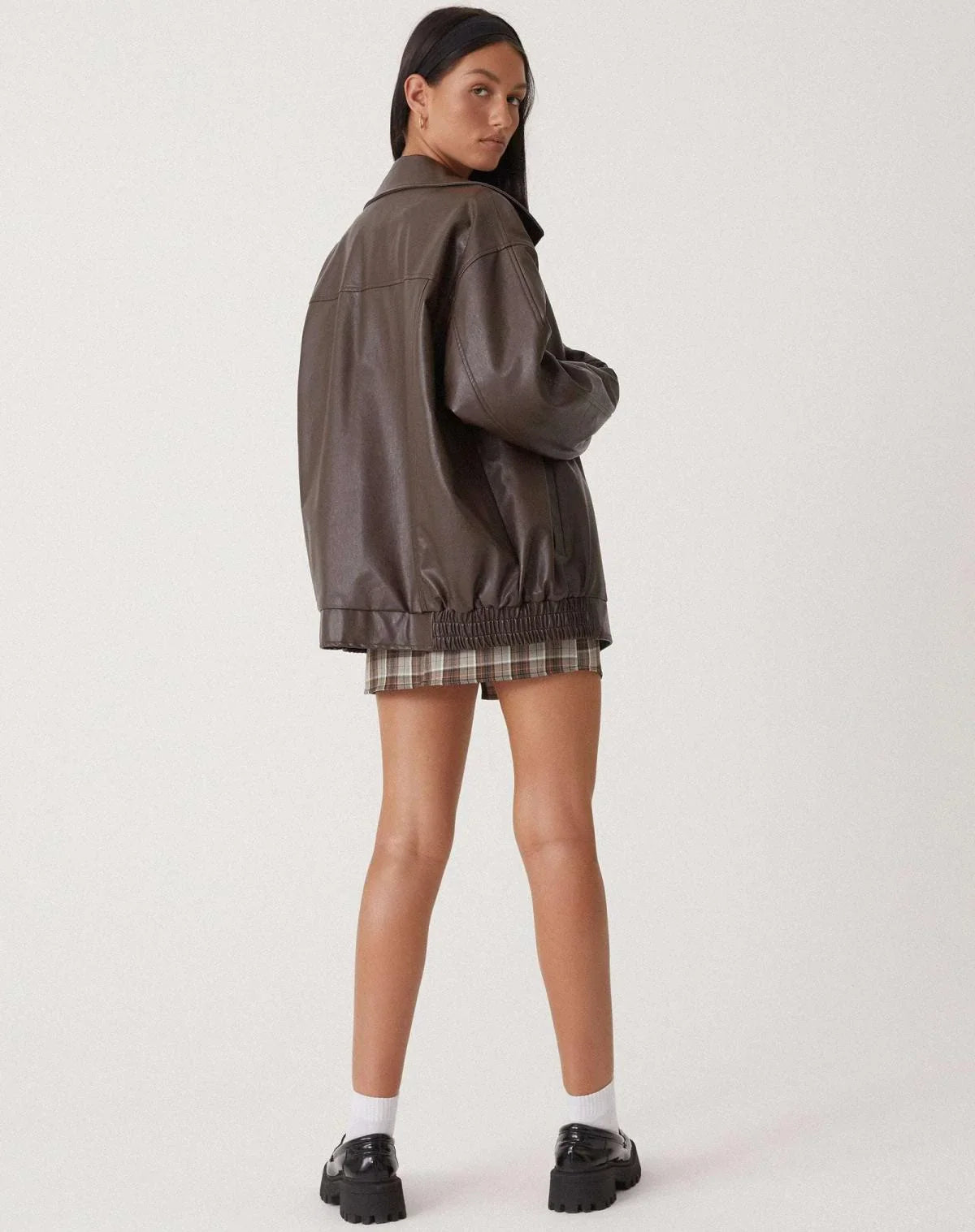 Oversized Bomber Jacket - Zip Front Ribbed Collar Women's