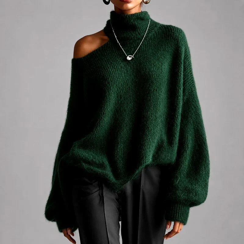 Women's Oversized Sweater | Asymmetric Cutout Turtleneck