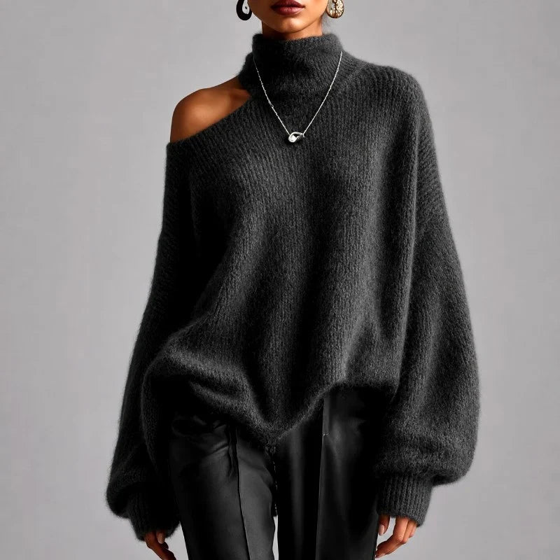 Women's Oversized Sweater | Asymmetric Cutout Turtleneck