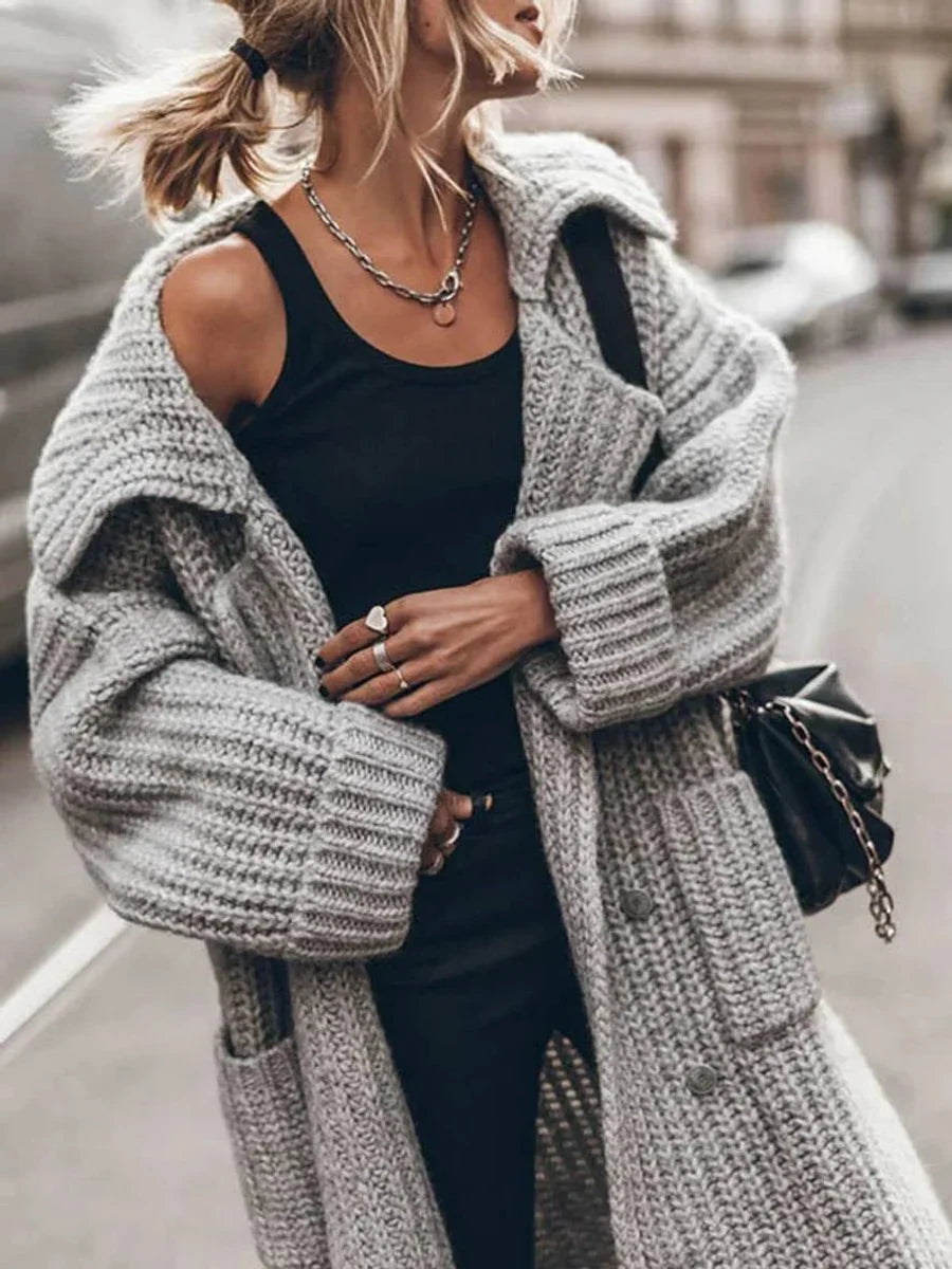 Long Cardigan - Oversized Button Front Women's Cardigan