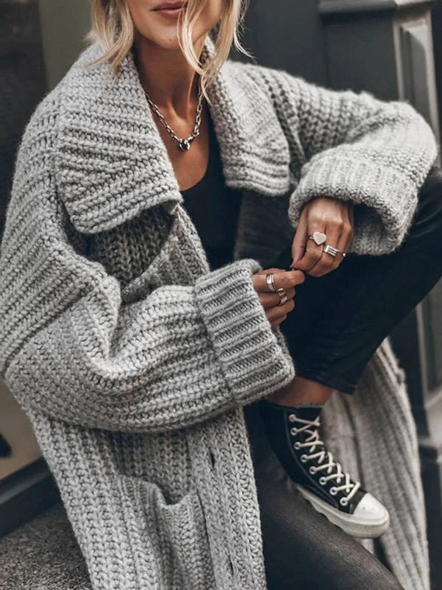 Long Cardigan - Oversized Button Front Women's Cardigan
