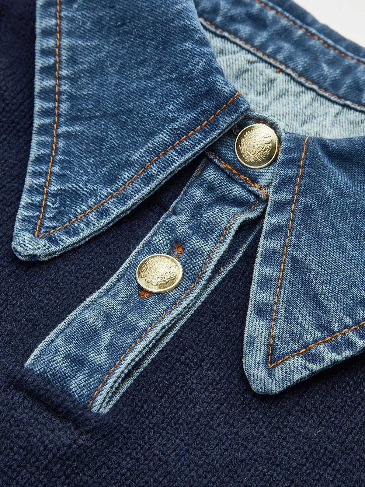 Women's Polo Sweater | Denim Collar Knit Snap Button