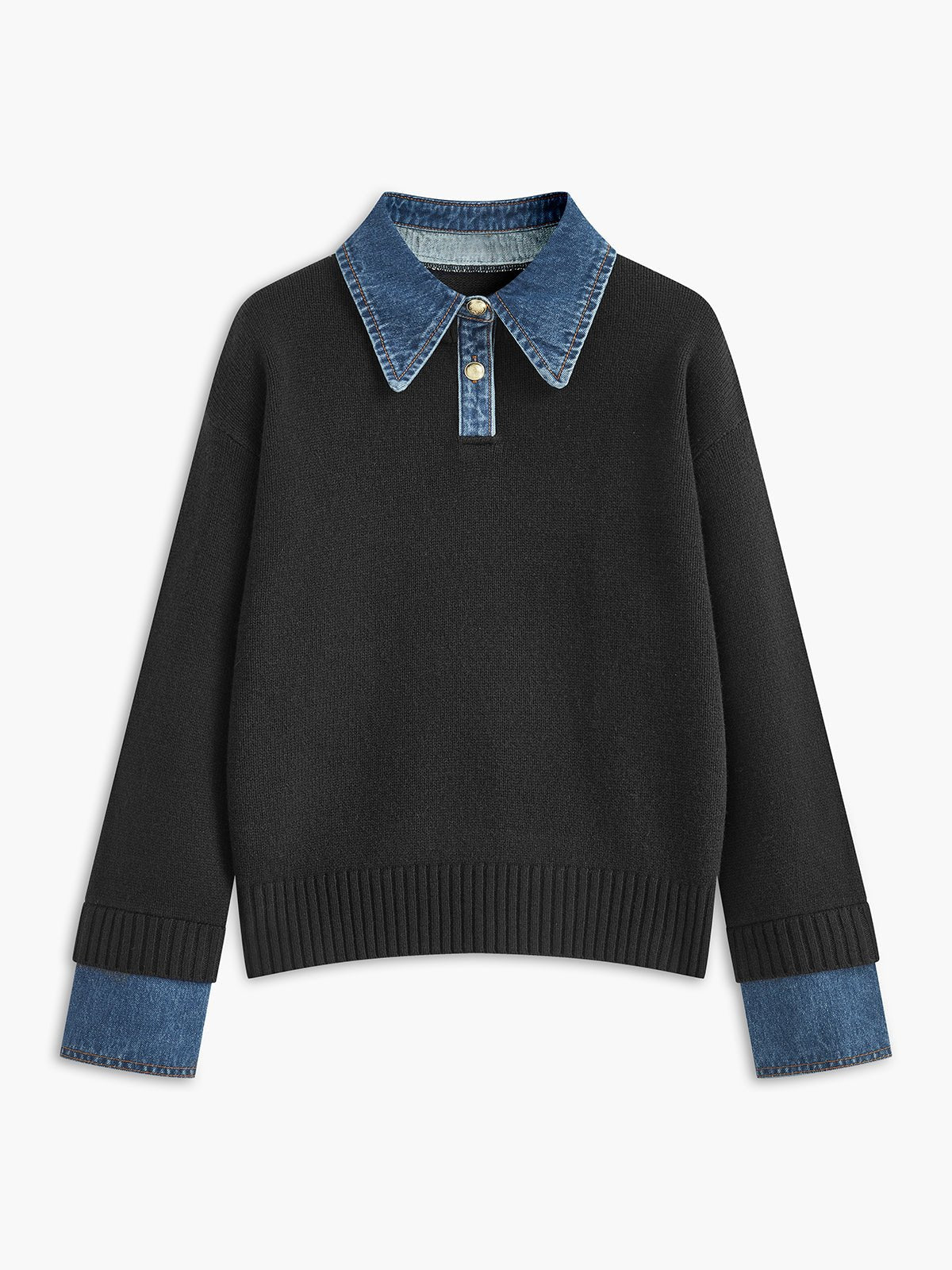 Women's Polo Sweater | Denim Collar Knit Snap Button