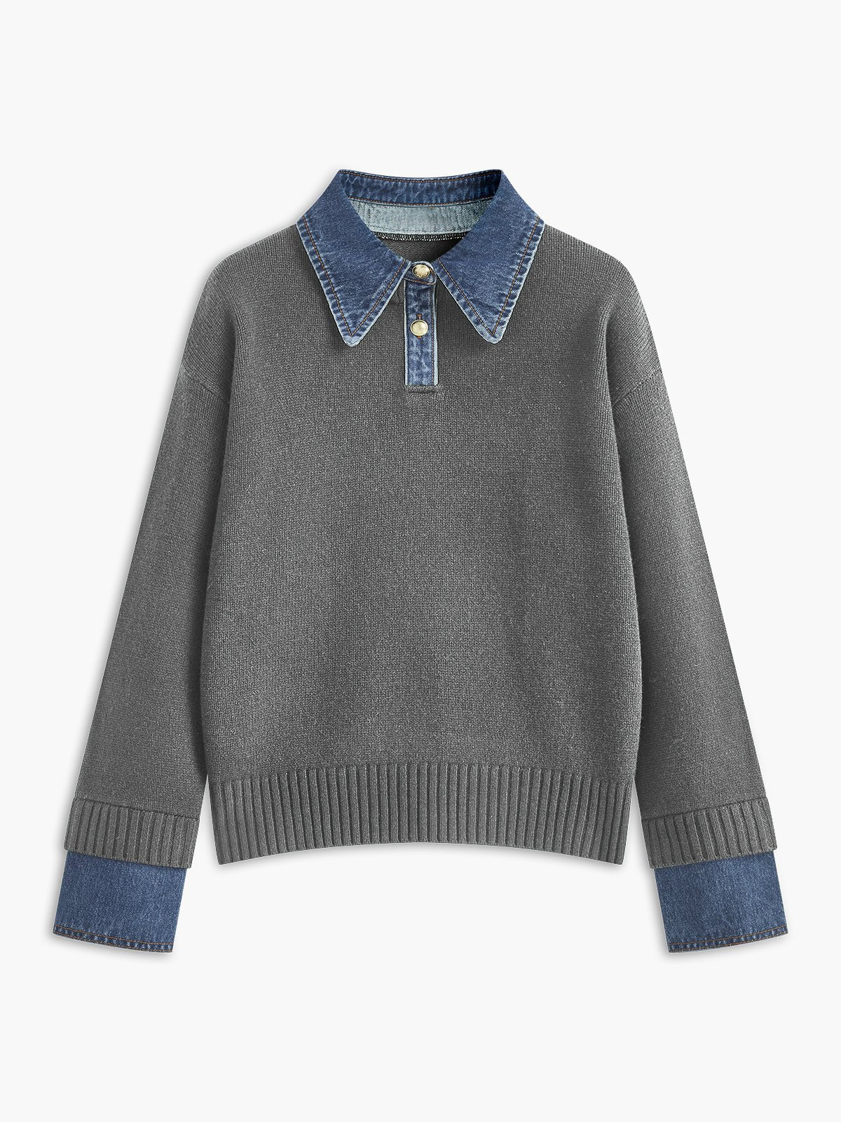 Women's Polo Sweater | Denim Collar Knit Snap Button