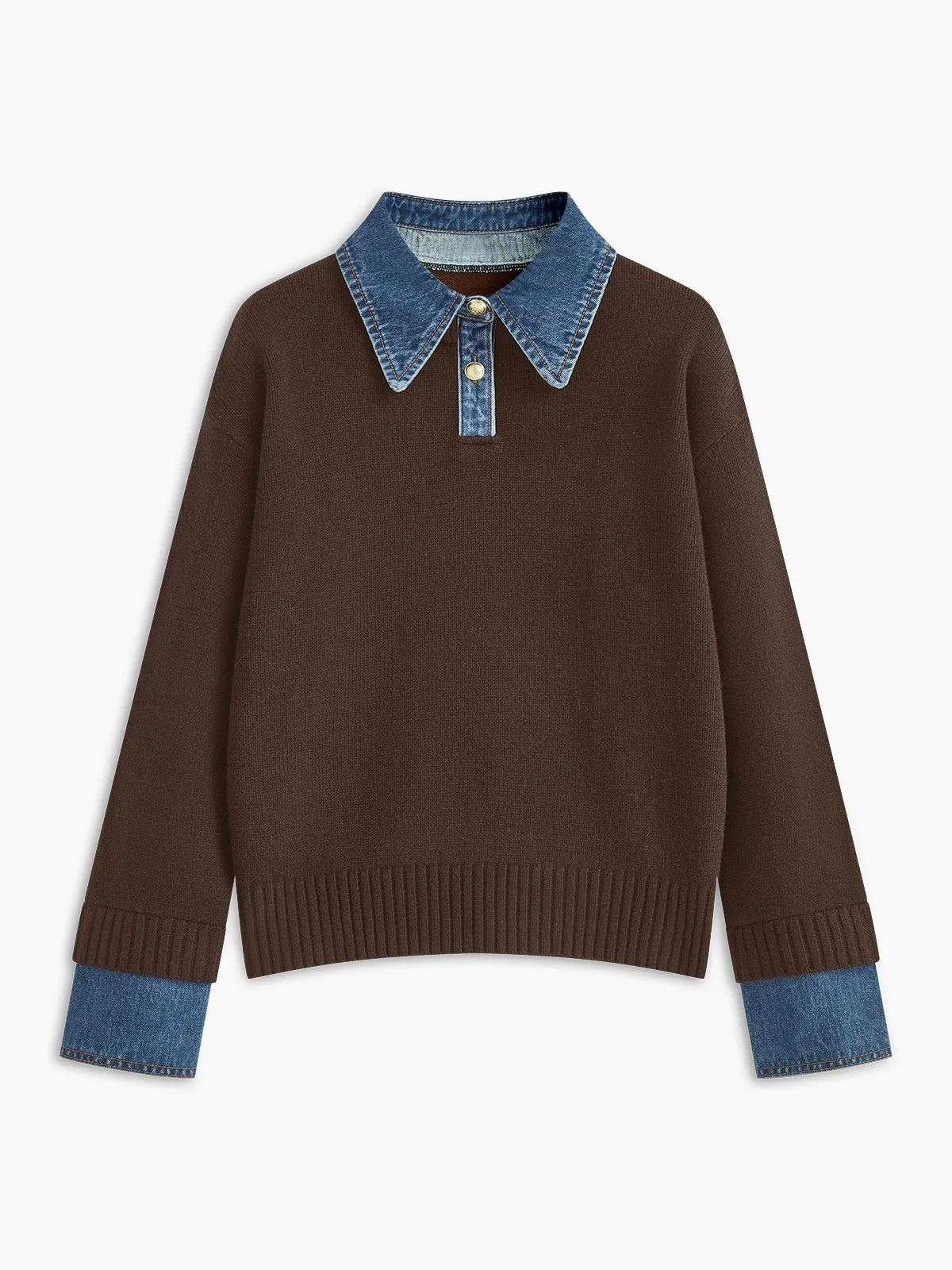 Women's Polo Sweater | Denim Collar Knit Snap Button