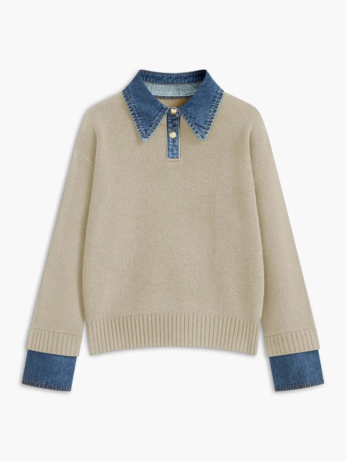 Women's Polo Sweater | Denim Collar Knit Snap Button