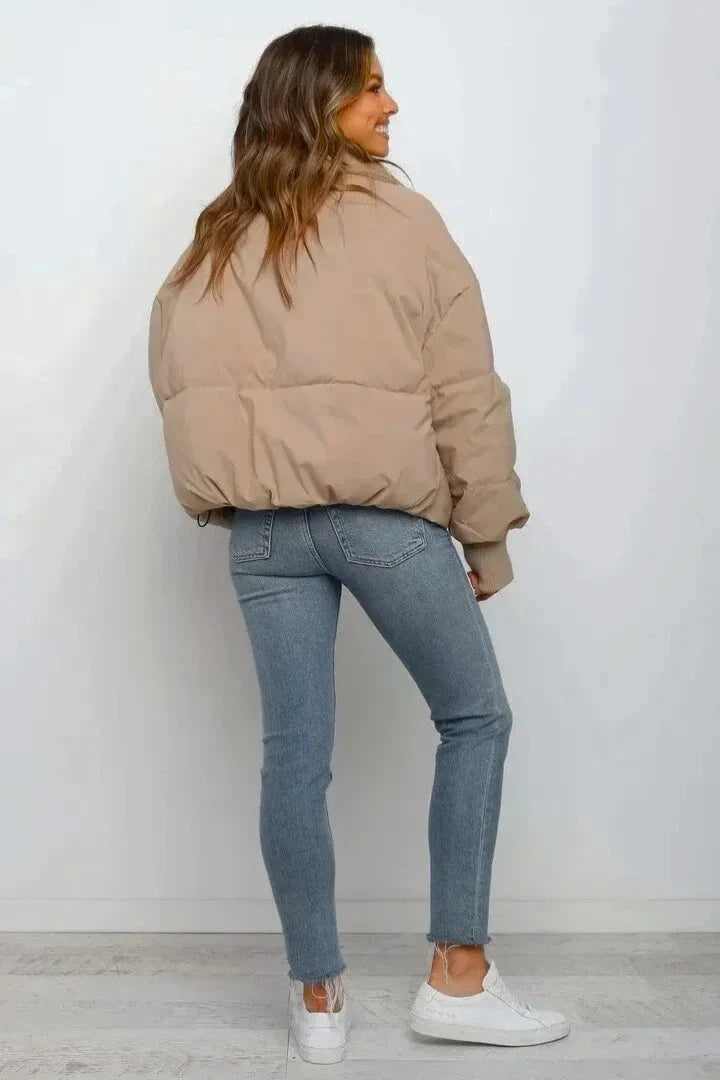 Women's Puffer Jacket | Cropped Oversized Ribbed Cuff