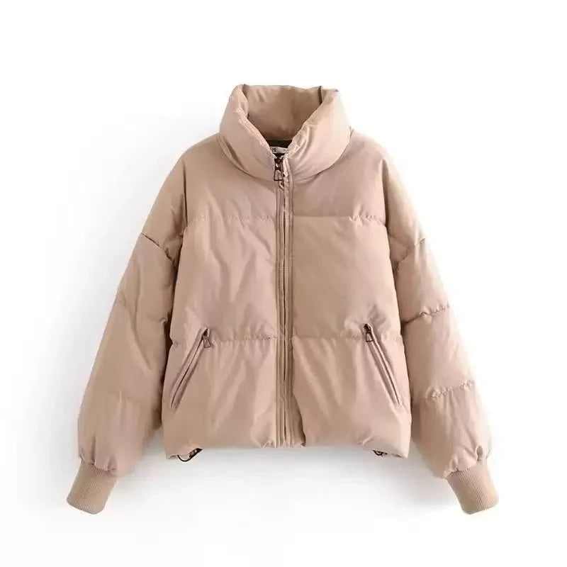 Women's Puffer Jacket | Cropped Oversized Ribbed Cuff
