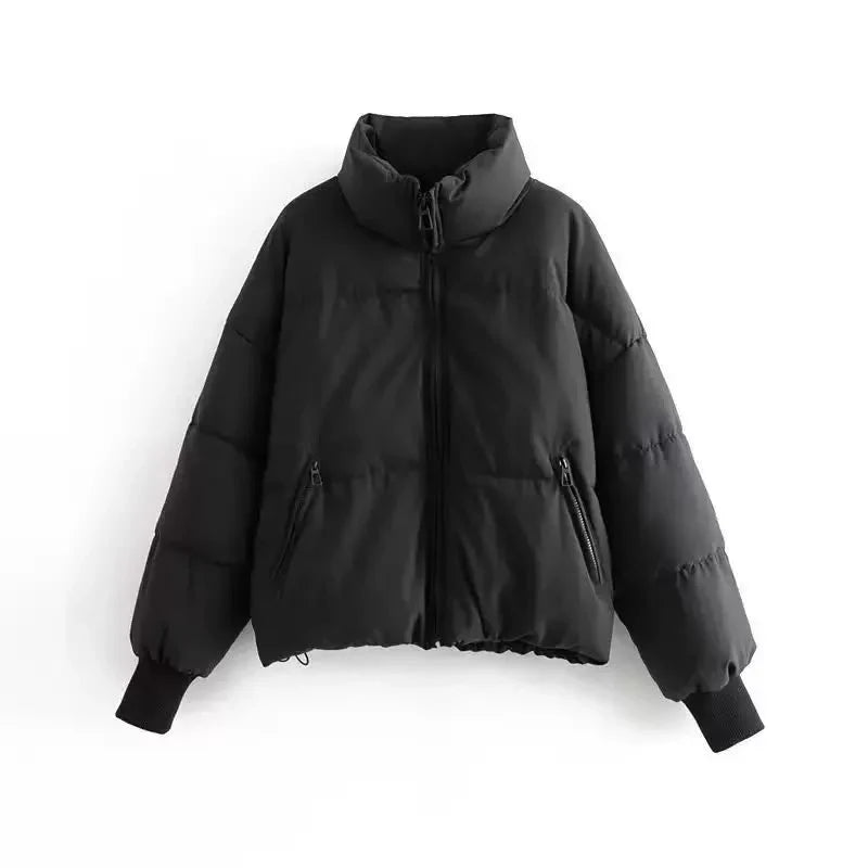 Women's Puffer Jacket | Cropped Oversized Ribbed Cuff
