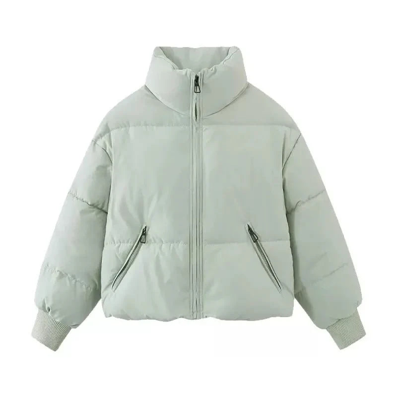 Women's Puffer Jacket | Cropped Oversized Ribbed Cuff