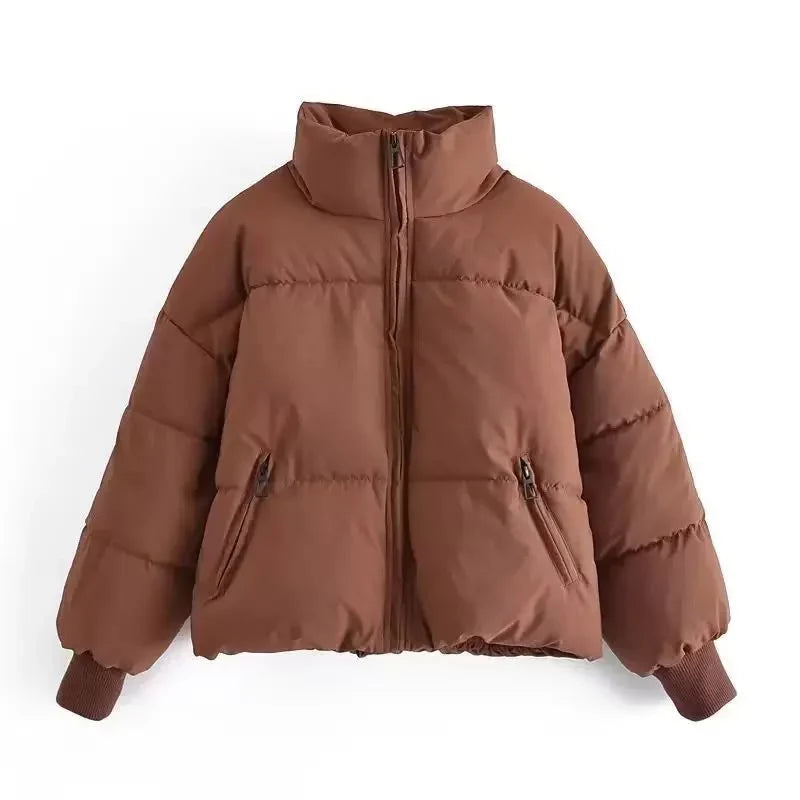 Women's Puffer Jacket | Cropped Oversized Ribbed Cuff